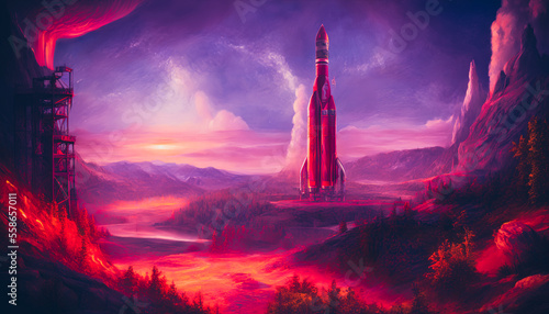 A dramatic launch of intercontinental rockets in a utopian world © 4K_Heaven