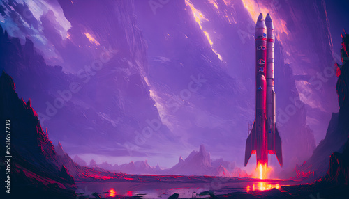 A dramatic launch of intercontinental rockets in a utopian world. Generative AI © 4K_Heaven