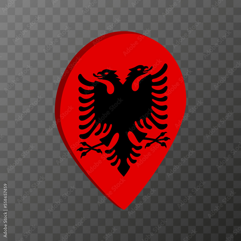 Fototapeta premium Map pointer with Albania flag. Vector illustration.