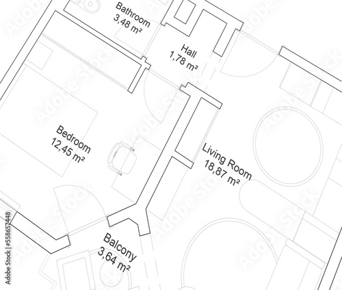 Apartment floor plan concept. 2d architectural drawing plan of a house.