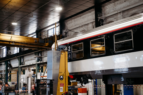 Inside a train factory