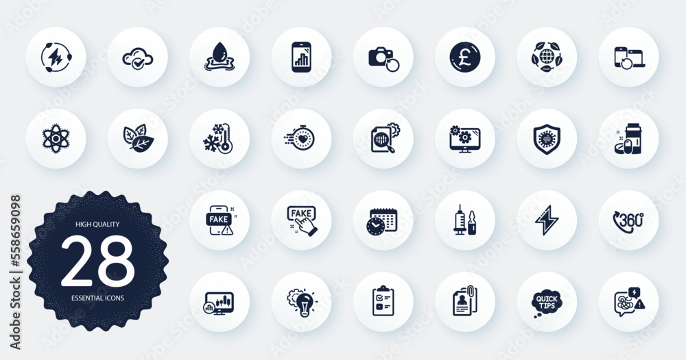 Set of Science icons, such as Organic tested, Recovery devices and Cloud computing flat icons. Water splash, Green electricity, Settings web elements. Fake news, Pound money, Quick tips signs. Vector Set of Science icons, such as Organic tested, Recovery devices and Cloud computing flat icons. Water splash, Green electricity, Settings web elements. Fake news, Pound money, Quick tips signs. Vector