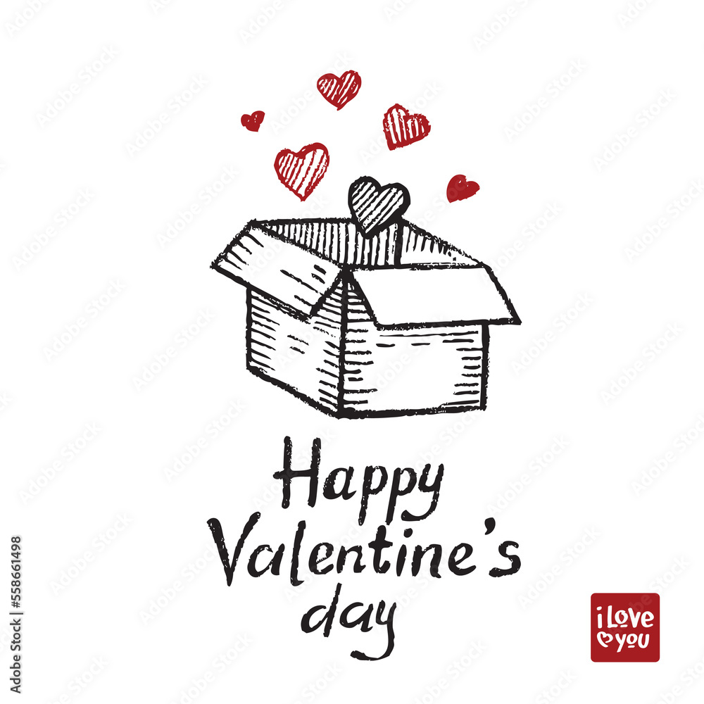 Obraz premium Valentine gift box with hearts