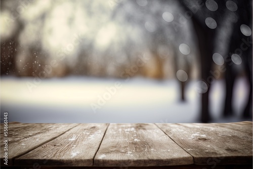 Wooden empty table on the b...