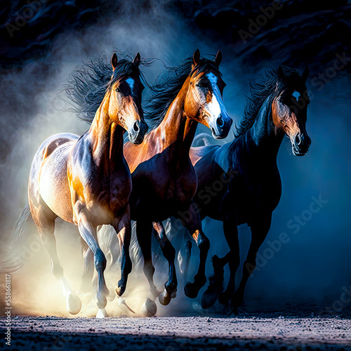 a group of horses running - Generative AI