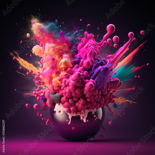 abstract ai generated background illustration, colored floating liquid, trend colors, viva magenta, pink, violet