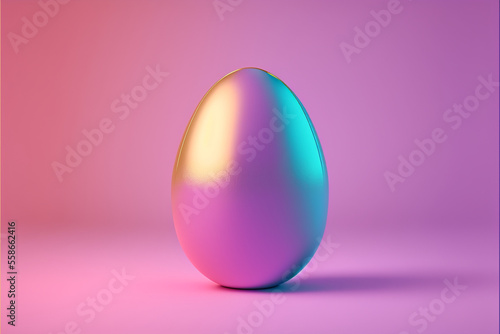 Multicolored neon egg on a colored background, iridescent shades, stylish design, minimalism, colored light. Generative AI