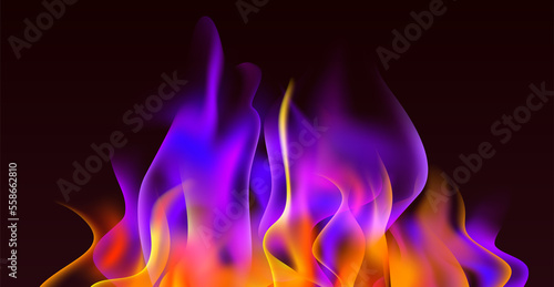 Violet-red flames on a dark background. Imitation of fire.