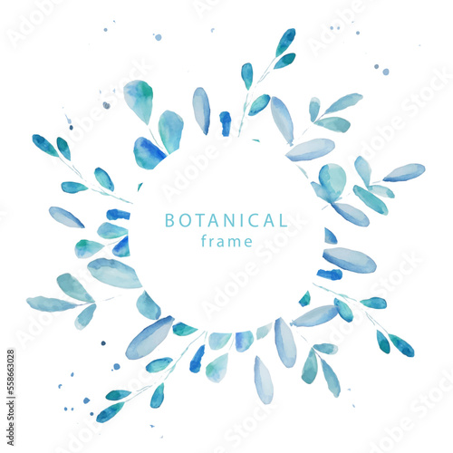 Herbal minimalistic vector frame. Watercolor Hand painted branches on white background.