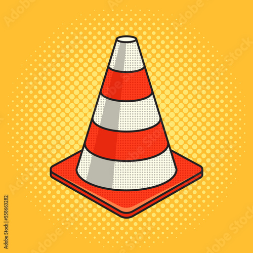 Traffic cone pylon pinup pop art retro vector illustration. Comic book style imitation.