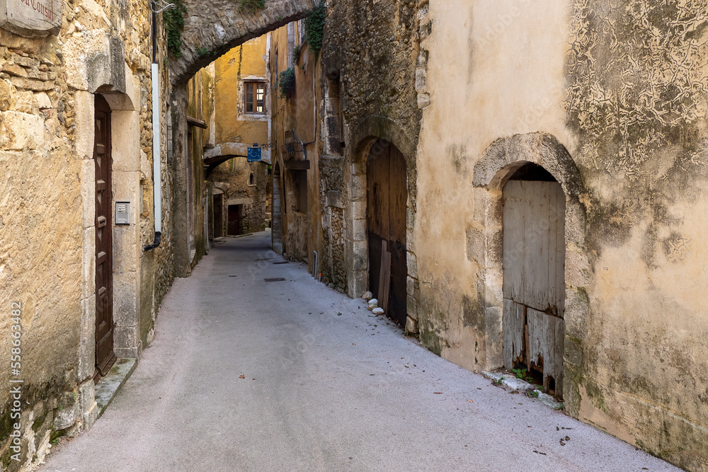 Alley of the medieval village of Saint Montan in Ardèche, France