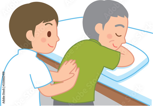 背中に指圧を受ける男性