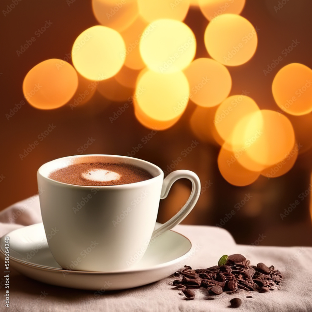 cup of hot chocolate coffee with cocoa, sugar powder and winter spices on cozy wooden background cup of hot chocolate coffee with cocoa, sugar powder and winter spices on cozy wooden background