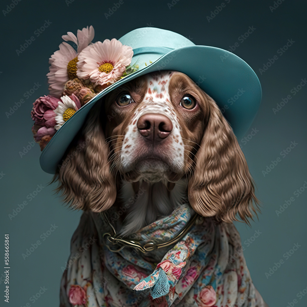A cute puppy fashion dog. Pet portrait in clothing A cute puppy fashion dog. Pet portrait in clothing