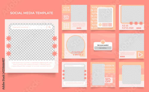 social media template banner fashion sale promotion in pink brown color. fully editable instagram and facebook square post frame puzzle organic sale poster.