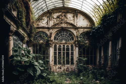 Paris  France greenhouse that has been abandoned. Generative AI