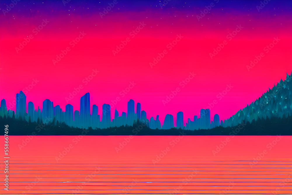 city skyline at sunset illustration