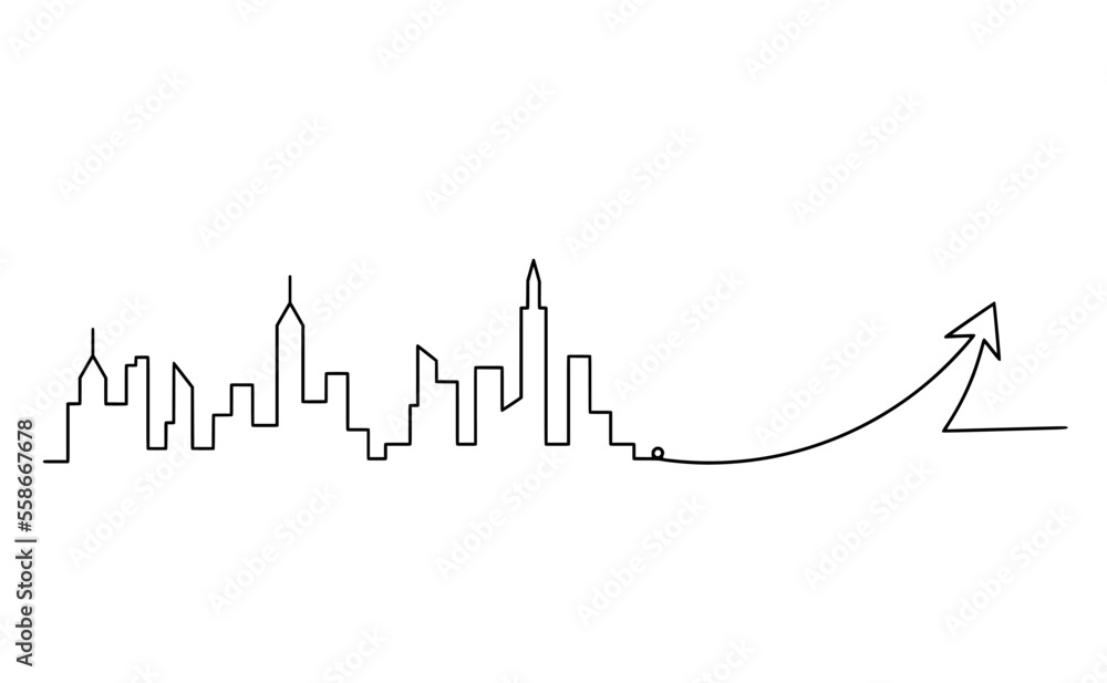 Obraz premium Abstract panoramic landscape with direction as continuous lines drawing on white