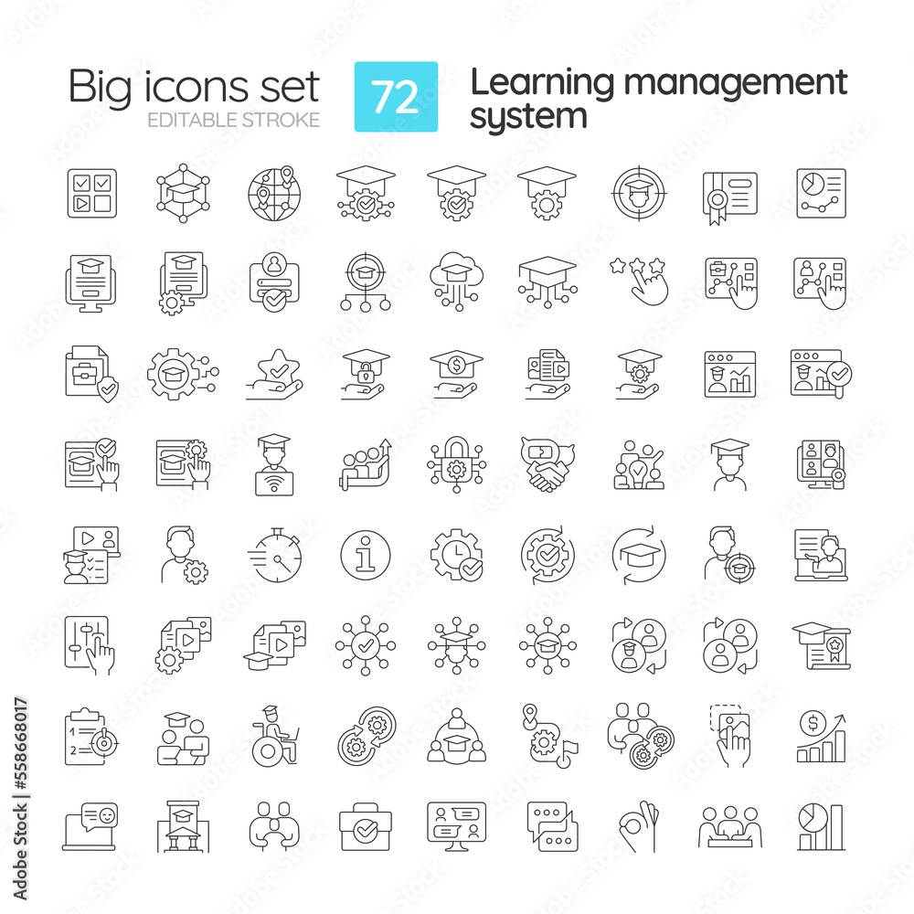 Learning management system linear icons set. Software application for students. Program interface. Customizable thin line symbols. Isolated vector outline illustrations. Editable stroke Learning management system linear icons set. Software application for students. Program interface. Customizable thin line symbols. Isolated vector outline illustrations. Editable stroke