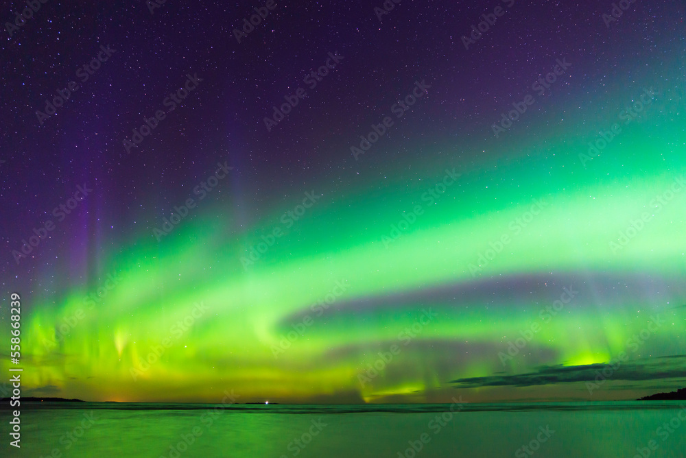 Northern lights over the sea. Nykarleby/Uusikaarlepyy, Finland