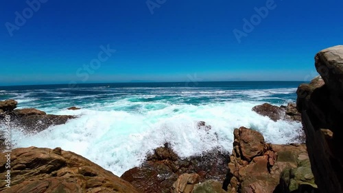 Beautiful sea waves crashing on rocks, Cape Town South Africa.