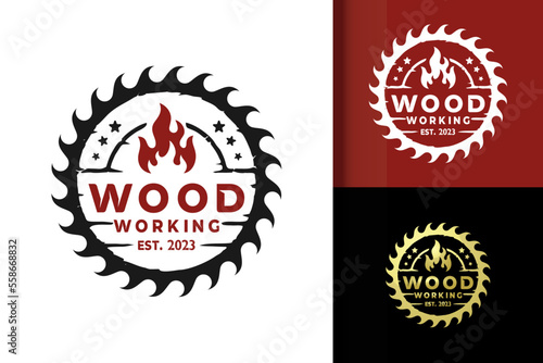 Vintage Retro Woodworking Logo Design Element Stock Vector Illustration Template
