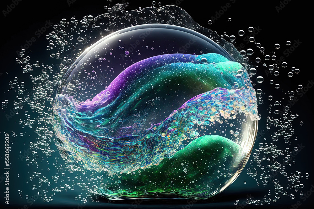 Clean soap and detergent wave, light effect with sparkling bubbles. For