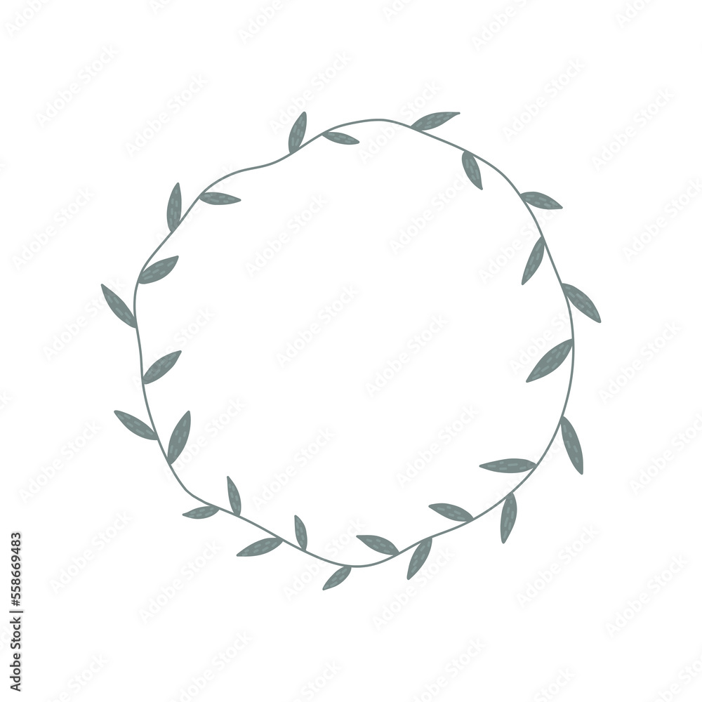 Abstract doodle wreath graphic isolated on white background. Hand drawn vector illustration. Design elements