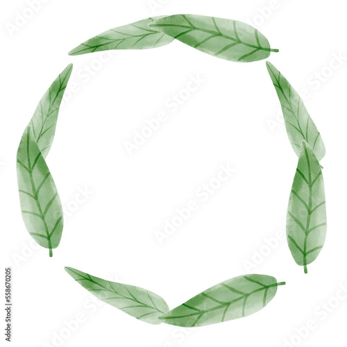 Tropical leaves watercolor wreath. Jungle watercolor leaves. Hand painted illustration isolated on white background.