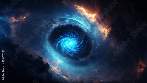 Birth of a star in space during a nebula explosion. Nuclear fusion of cosmic clouds of gas and dusts spinning. Universe background. Generative ai