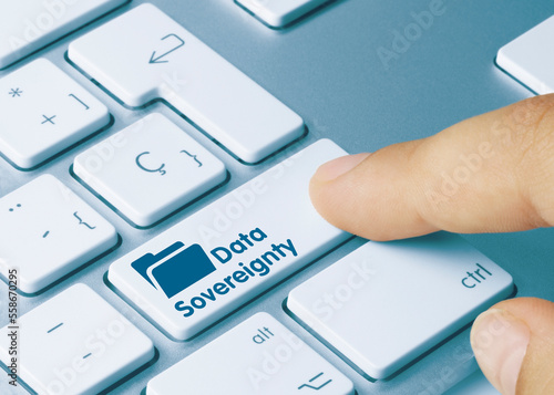Data Sovereignty - Inscription on Blue Keyboard Key.