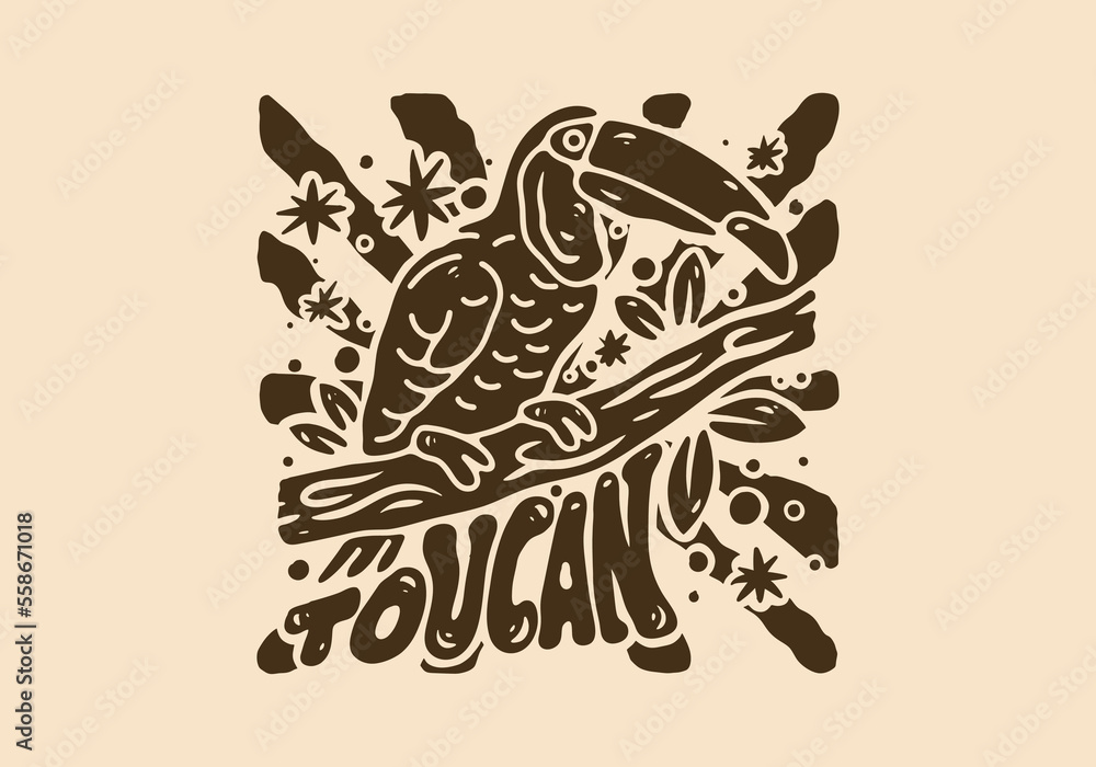 Illustration drawing of toucan bird standing on a tree trunk Illustration drawing of toucan bird standing on a tree trunk