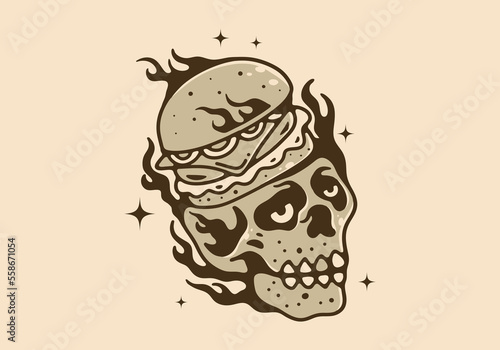 Illustration design of burger on a skull