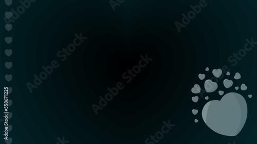 Dark black simple modern background with a lot of contrast love heart icon available copy space area, suitable for happy valentine day promo, quote, presentation, sale, celebration