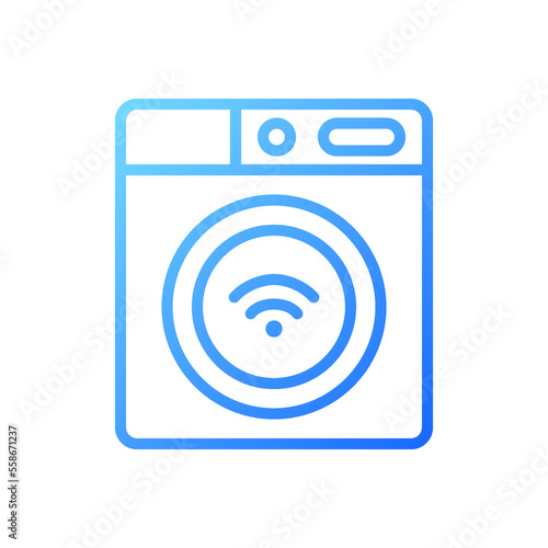 Smart washing machine pixel perfect gradient linear vector icon. Home appliance. Remote control via smartphone app. Thin line color symbol. Modern style pictogram. Vector isolated outline drawing