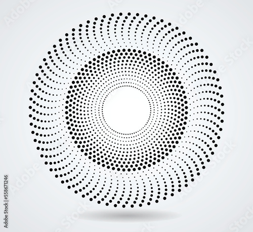 Halftone dots in circle form. round logo . vector dotted frame . design element 