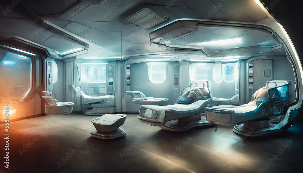 Obraz premium Futuristic hospital with new technology. Generative AI