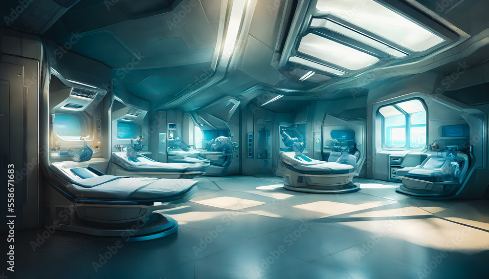 Obraz premium Futuristic hospital with new technology. Generative AI