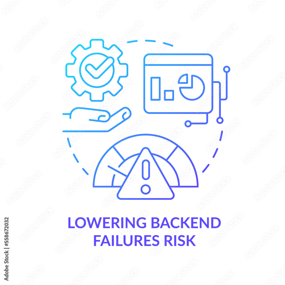 Lowering backend failures risk blue gradient concept icon. High