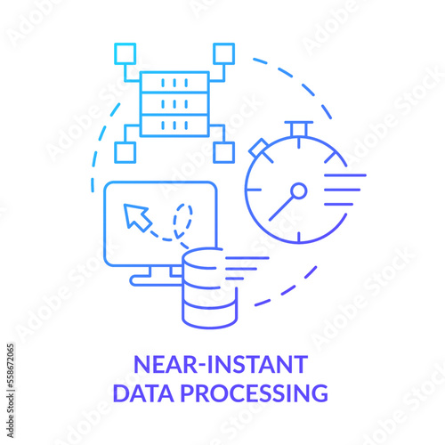Near instant data processing blue gradient concept icon. Edge computing. Quick server response abstract idea thin line illustration. Isolated outline drawing. Myriad Pro-Bold font used