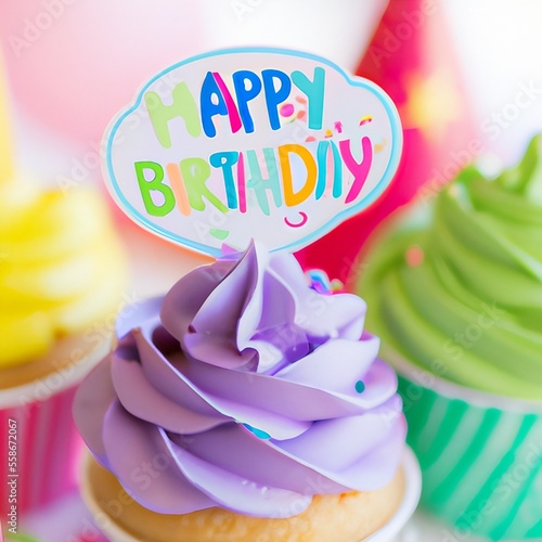 Photography Colorful happy birthday cupcakes