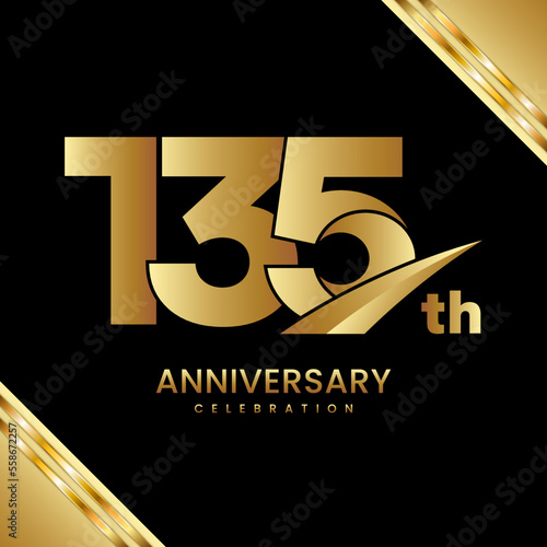 135th Anniversary. Anniversary logo design with golden color for anniversary celebration event. Logo Vector Template photo