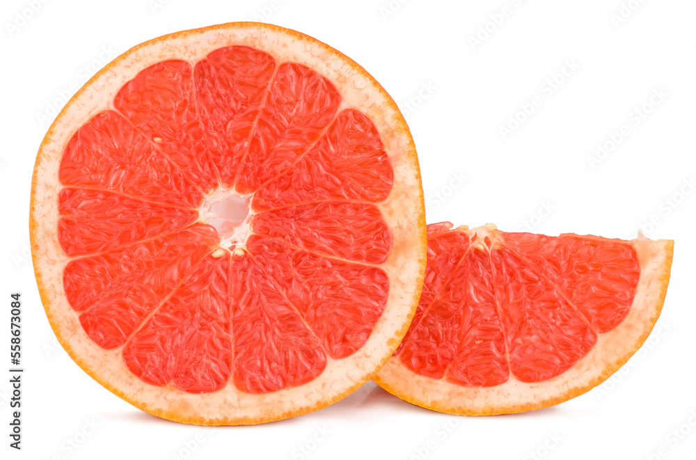 Fresh grapefruit slices, isolated on white background Fresh grapefruit slices, isolated on white background