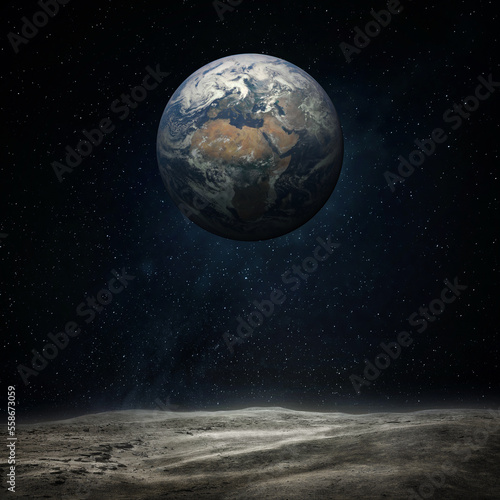 The Earth from moon surface. Elements of this image furnished by NASA. © Tryfonov