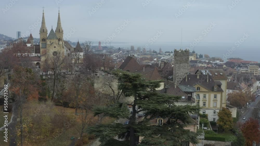 Aerial view of the Collegiate Church of Neuchatel Aerial view of the Collegiate Church of Neuchatel
