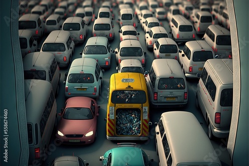a lot of cars that are sitting in the street together in a parking lot with a yellow car in the middle of the row of the rows of the rows of the cars in the rows.