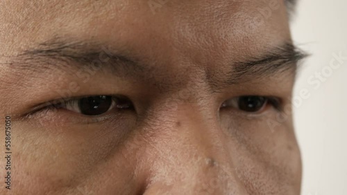 Close-up Asian male eyes thinking about something