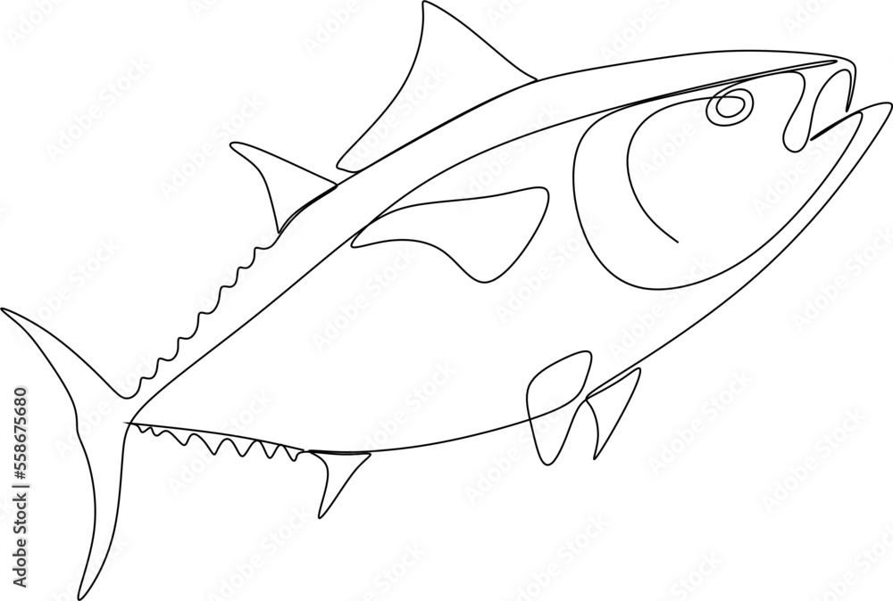 Fish continuous line vector drawing. Minimalist black linear sketch on a white background. Vector illustration Fish continuous line vector drawing. Minimalist black linear sketch on a white background. Vector illustration