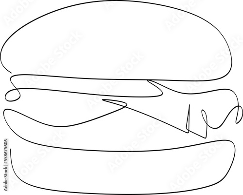 Burger, soda and french fries takeout food in continuous line art drawing style. Fast food minimalist black linear sketch isolated on white background. Vector illustration