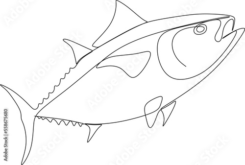 Fish continuous line vector drawing. Minimalist black linear sketch on a white background. Vector illustration